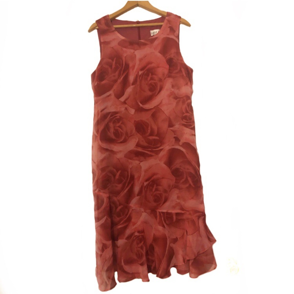 Vintage! Donna Ricco Rose Print Midi Dress Ruffle